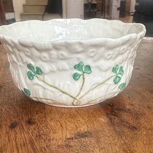 Balleek Shamrock Embossed White and Green Bowl